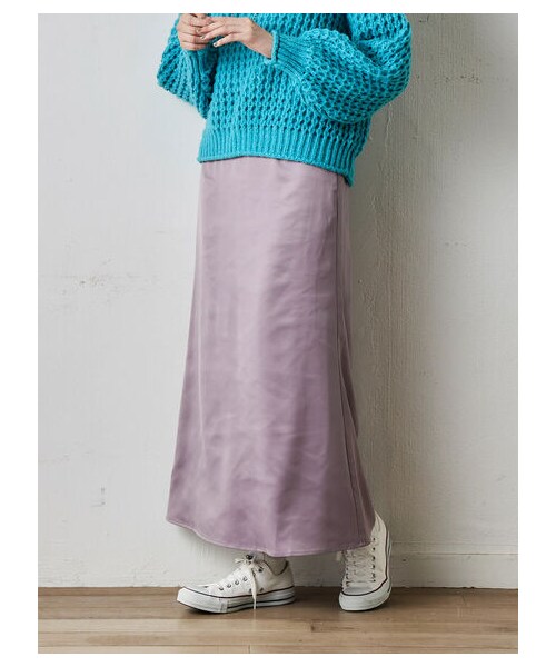 Green　Parks（グリーンパークス）の「サテンナロースカート（スカート・ブラック/グレーベージュ/パープル・F）」の18枚目の写真