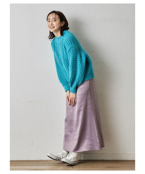 Green　Parks（グリーンパークス）の「サテンナロースカート（スカート・ブラック/グレーベージュ/パープル・F）」の2枚目の写真