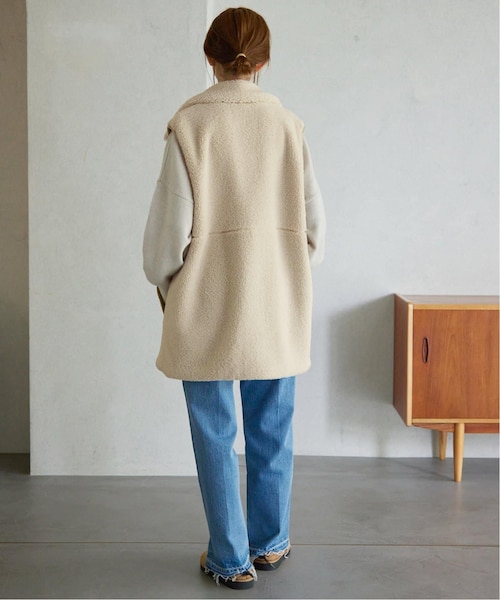 SLOBE IENA ボアベスト グレー SLOBE IENA フリースベスト ボアベスト パイピングボアベスト