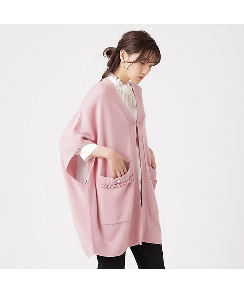 Bilitis dix-sept ans ハンドニットベスト クルーネック 手編み コサージュ付き 定価38500円 ベスト ピンクベージュ レディース ビリティス ディ セッタン【中古】5-1210T♪ Bilitis dix-sept ans ハンドニットベスト クルーネック 手編み