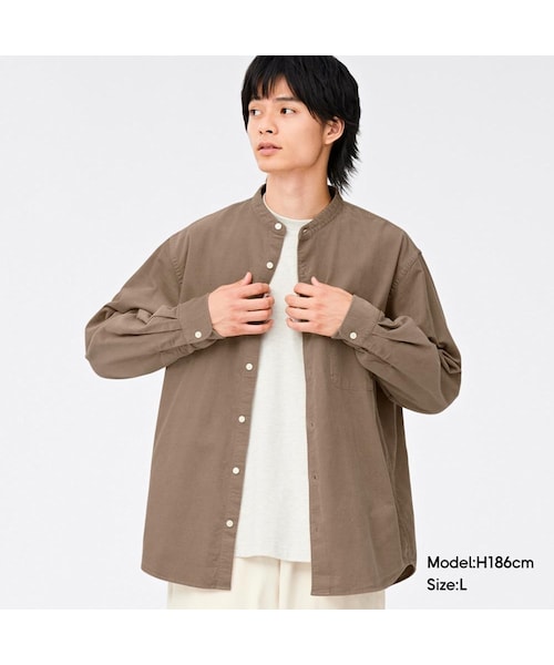GU(ジーユー)の「コーデュロイリラックスフィットバンドカラーシャツ(長袖)+E(長袖・メンズ・GCL3333・GML007)」の1枚目の写真