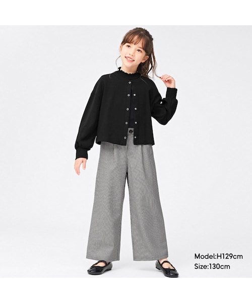 GU（ジーユー）の「GIRLSチェックプルオンワイドパンツ+X