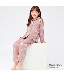 GU（ジーユー）の「GIRLSサテンパジャマ(長袖&ロングパンツ)(ウサギ)+X（ラウンジウェア・キッズ）」