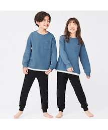 GU（ジーユー）の「KIDS(男女兼用)ソフトスウェットラウンジセット(長袖&ロングパンツ)ポケット（ラウンジウェア・キッズ）」