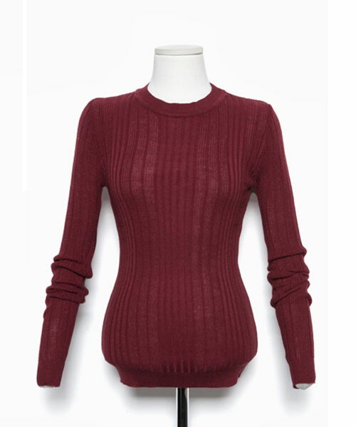 DHOLIC（ディーホリック）の「クルーネックスリムリブニットＴシャツ（Tシャツ/カットソー・レディース・グレー/アイボリー/ベージュ/レッド/ブラウン/ワイン/ネイビー/アクアグリーン/ブラックグレー/ブラック・one）」の10枚目の写真