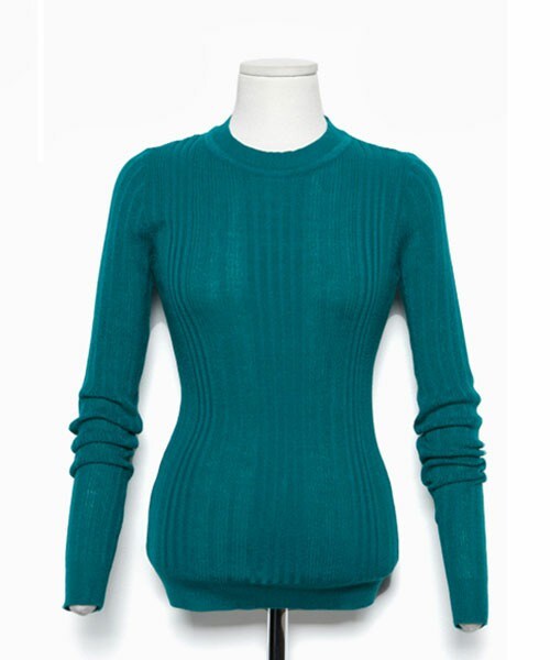 DHOLIC（ディーホリック）の「クルーネックスリムリブニットＴシャツ（Tシャツ/カットソー・レディース・グレー/アイボリー/ベージュ/レッド/ブラウン/ワイン/ネイビー/アクアグリーン/ブラックグレー/ブラック・one）」の7枚目の写真