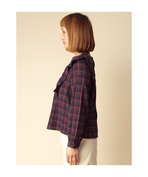w closet(ダブルクローゼット)の「チェック柄フリル付き切替プルオーバー(トップス・レディース・レッドベース/グリーンベース/マスタードベース・FREE)」の5枚目の写真