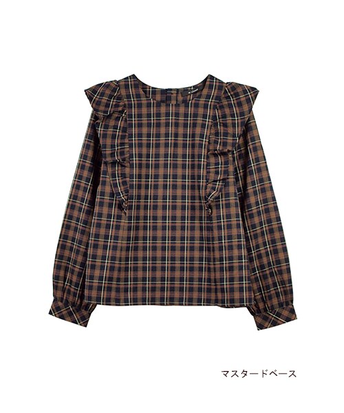 w closet(ダブルクローゼット)の「チェック柄フリル付き切替プルオーバー(トップス・レディース・レッドベース/グリーンベース/マスタードベース・FREE)」の4枚目の写真