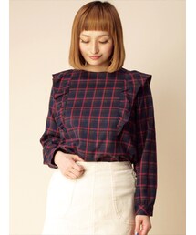w closet | チェック柄フリル付き切替プルオーバー(トップス)