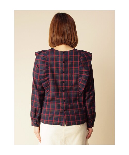 w closet(ダブルクローゼット)の「チェック柄フリル付き切替プルオーバー(トップス・レディース・レッドベース/グリーンベース/マスタードベース・FREE)」の6枚目の写真