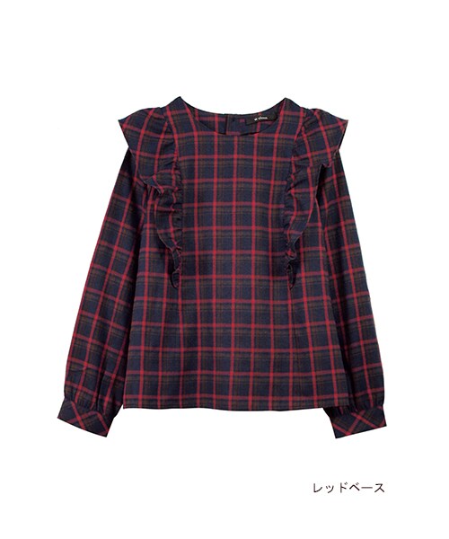 w closet(ダブルクローゼット)の「チェック柄フリル付き切替プルオーバー(トップス・レディース・レッドベース/グリーンベース/マスタードベース・FREE)」の2枚目の写真