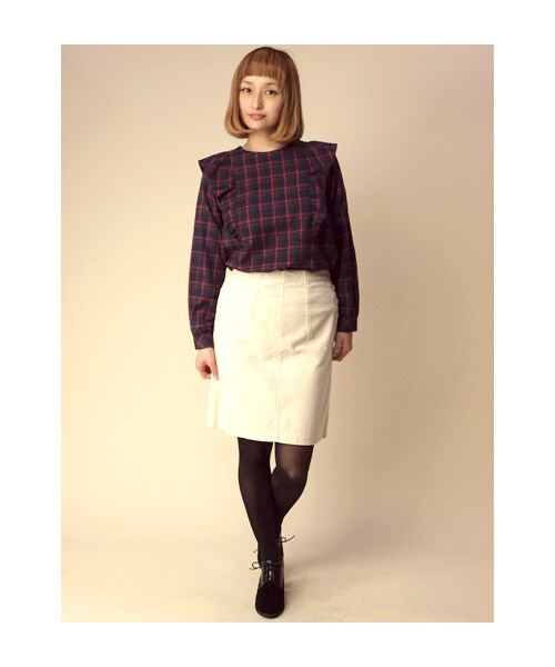 w closet(ダブルクローゼット)の「チェック柄フリル付き切替プルオーバー(トップス・レディース・レッドベース/グリーンベース/マスタードベース・FREE)」の12枚目の写真