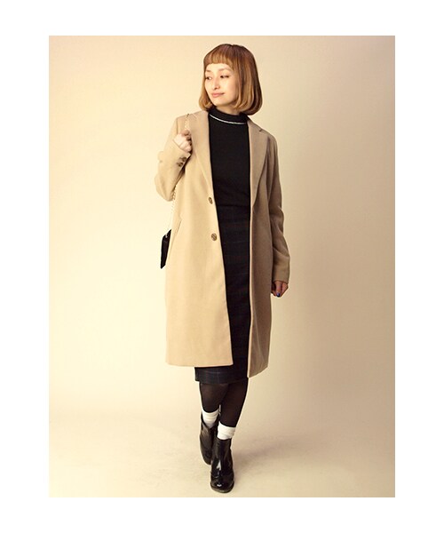 w closet（ダブルクローゼット）の「フェイクウールシングル ロングチェスターコート（トップス・レディース・スモークサックス/ベージュ/ネイビー/ブラック・FREE）」の12枚目の写真