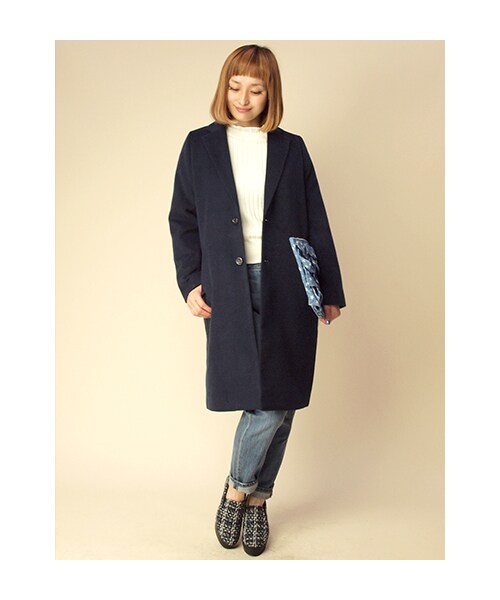 w closet（ダブルクローゼット）の「フェイクウールシングル ロングチェスターコート（トップス・レディース・スモークサックス/ベージュ/ネイビー/ブラック・FREE）」の13枚目の写真