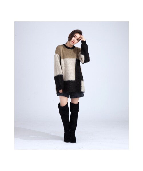 gracegift（グレースギフト）の「韓國暖色拼接針織上衣（その他・レディース・綠・F）」の7枚目の写真