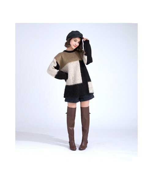 gracegift（グレースギフト）の「韓國暖色拼接針織上衣（その他・レディース・綠・F）」の6枚目の写真