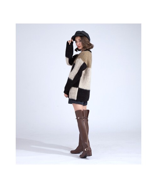 gracegift（グレースギフト）の「韓國暖色拼接針織上衣（その他・レディース・綠・F）」の5枚目の写真