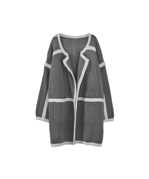 gracegift（グレースギフト）の「大翻領拼色毛料開襟外套（その他・レディース・杏/灰・F）」の4枚目の写真