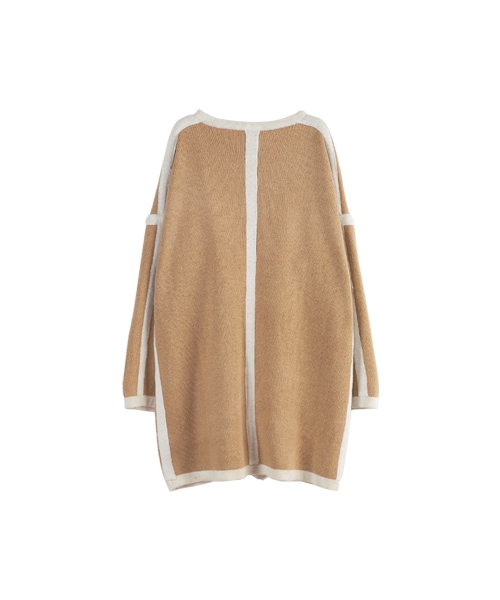 gracegift（グレースギフト）の「大翻領拼色毛料開襟外套（その他・レディース・杏/灰・F）」の2枚目の写真