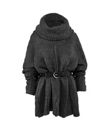 gracegift | 韓國厚磅Y字大翻領腰帶針織上衣(その他)