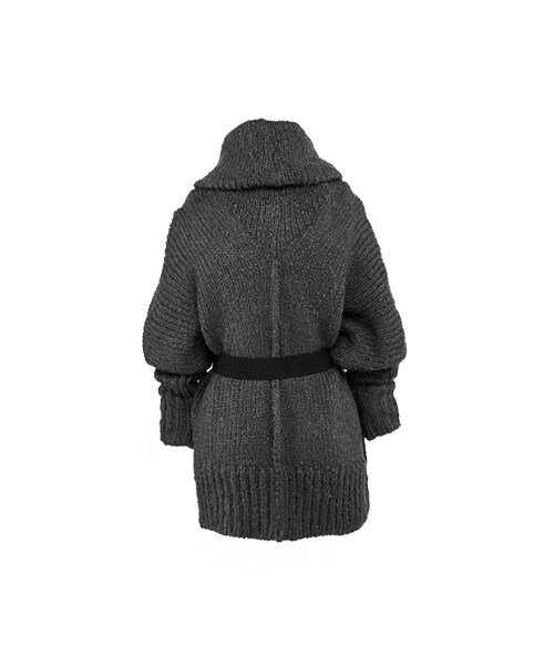 gracegift（グレースギフト）の「韓國厚磅Y字大翻領腰帶針織上衣（その他・レディース・深灰・F）」の2枚目の写真