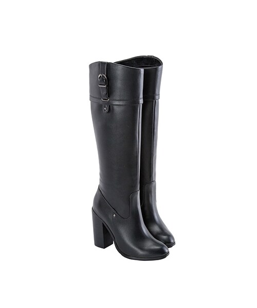 gracegift（グレースギフト）の「俐落條帶飾釦粗跟長靴（シューズ・レディース・深咖/黑・35/36/37/38/39/40/41）」の14枚目の写真