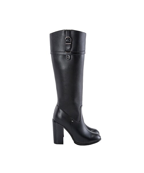 gracegift（グレースギフト）の「俐落條帶飾釦粗跟長靴（シューズ・レディース・深咖/黑・35/36/37/38/39/40/41）」の12枚目の写真