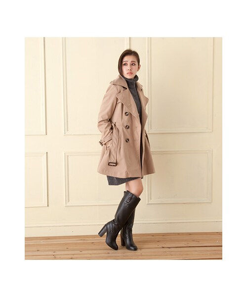 gracegift（グレースギフト）の「俐落條帶飾釦粗跟長靴（シューズ・レディース・深咖/黑・35/36/37/38/39/40/41）」の16枚目の写真