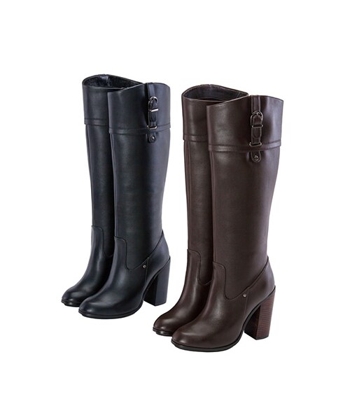 gracegift（グレースギフト）の「俐落條帶飾釦粗跟長靴（シューズ・レディース・深咖/黑・35/36/37/38/39/40/41）」の20枚目の写真