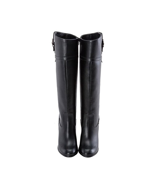 gracegift（グレースギフト）の「俐落條帶飾釦粗跟長靴（シューズ・レディース・深咖/黑・35/36/37/38/39/40/41）」の13枚目の写真