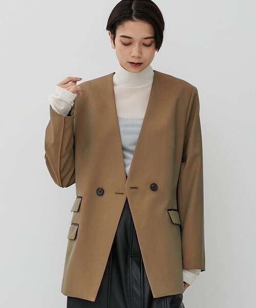 city（シティ）の「ウーステッドノーカラージャケット（テーラードジャケット・レディース・BLK/BGE/TAN・1/2）」の2枚目の写真