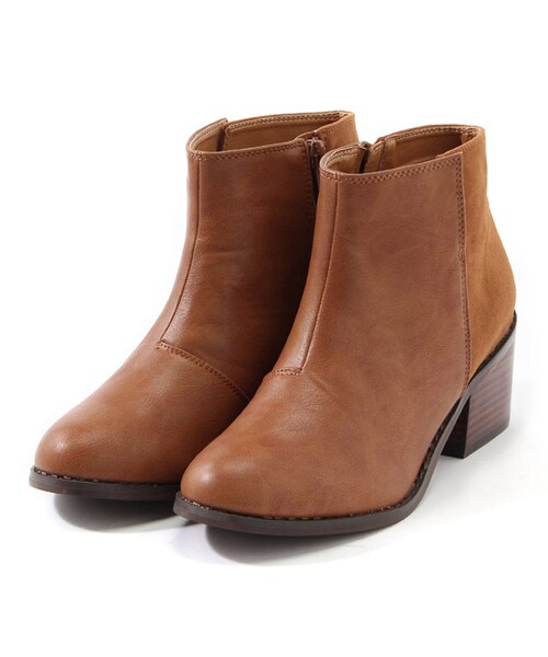 PAGEBOY（ページボーイ）の「異素材切り替えショートブーツ（シューズ・レディース・ブラック/キャメル・M/L）」の2枚目の写真
