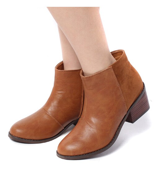 PAGEBOY（ページボーイ）の「異素材切り替えショートブーツ（シューズ・レディース・ブラック/キャメル・M/L）」の3枚目の写真