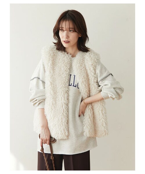 Green　Parks（グリーンパークス）の「・ELENCARE DUE シープファーベスト（トップス・アイボリー/ブラック/モカ・F）」の5枚目の写真