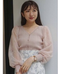MERCURYDUO（マーキュリーデュオ）の「2WAYレーススリーブニットカーディガン（カーディガン）」