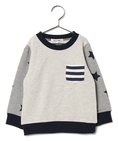 GLOBAL WORK(グローバルワーク)の「【キッズ】キリカエスウェット長袖(トップス・キッズ・オフ(ホシガラ)06/グレー(カモフラ)15/ネイビー(ボーダー)88・S(90~100cm)/M(100~110cm)/L110~120cm)/XL(120~130cm))」の1枚目の写真