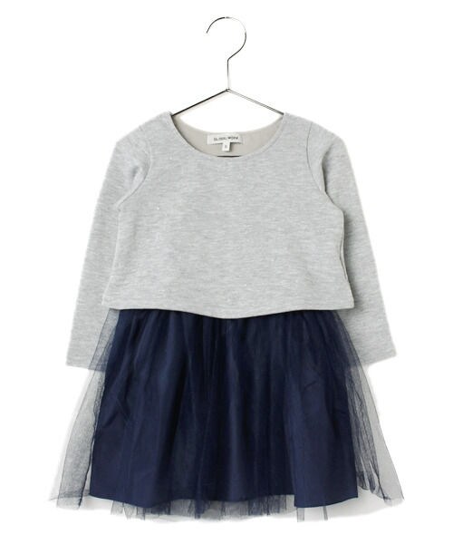 GLOBAL WORK（グローバルワーク）の「【キッズ】チュールスカートレイヤードワンピース（ワンピース/ドレス・キッズ・ブラックボーダー09/グレー15/ベージュドット52・Ｓ/Ｍ/Ｌ/ＸＬ）」の2枚目の写真