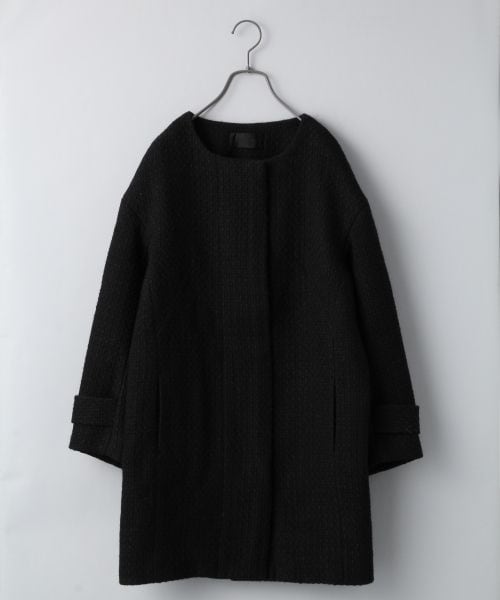 JEANASIS（ジーナシス）の「ツイードノーカラーコート（ジャケット/アウター・レディース・オフホワイト/ブラック・FREE）」の2枚目の写真