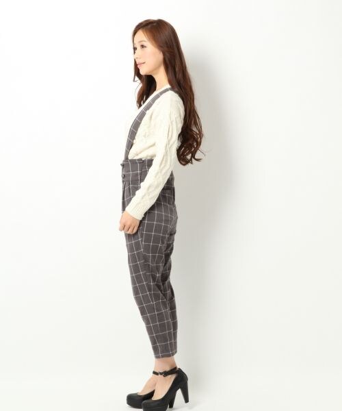 Heather（ヘザー）の「チェックハイウエストサスペンダーパンツ（パンツ・レディース・ブラック/グレー・Ｓ/Ｍ）」の3枚目の写真