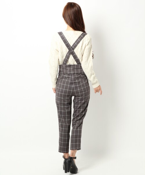 Heather（ヘザー）の「チェックハイウエストサスペンダーパンツ（パンツ・レディース・ブラック/グレー・Ｓ/Ｍ）」の4枚目の写真