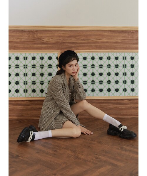 Marjorie（マージョリー）の「奮不顧身愚勇，氣質千鳥格雙排釦西裝外套（ジャケット/アウター・レディース・咖啡・S/M）」の4枚目の写真