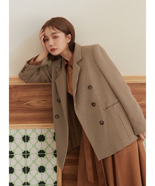 Marjorie（マージョリー）の「奮不顧身愚勇，氣質千鳥格雙排釦西裝外套（ジャケット/アウター・レディース・咖啡・S/M）」の2枚目の写真