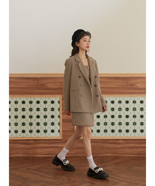 Marjorie（マージョリー）の「奮不顧身愚勇，氣質千鳥格雙排釦西裝外套（ジャケット/アウター・レディース・咖啡・S/M）」の3枚目の写真