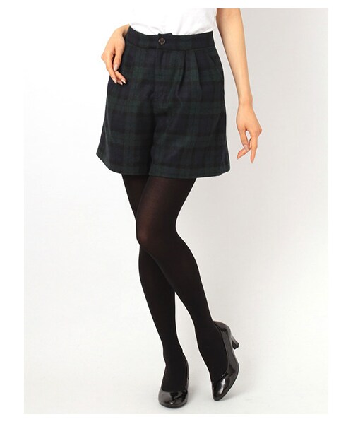 earth music&ecology(アースミュージックアンドエコロジー)の「・チェックフラノキュロットパンツ(ショートパンツ・レディース・ボルドー/ブラウン/グリーン・S/M)」の1枚目の写真