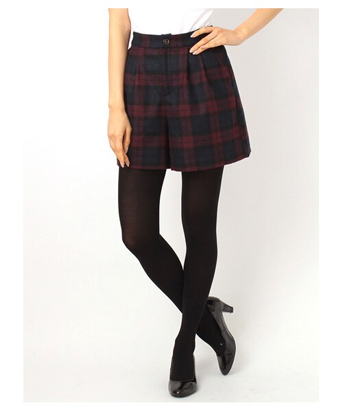 earth music&ecology(アースミュージックアンドエコロジー)の「・チェックフラノキュロットパンツ(ショートパンツ・レディース・ボルドー/ブラウン/グリーン・S/M)」の6枚目の写真