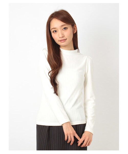 E hyphen world gallery(イーハイフンワールドギャラリー)の「・リブ編みハイネックプルオーバー(カットソー・レディース・オフホワイト/杢グレー/ボルドー/ミント/ネイビー・F)」の1枚目の写真