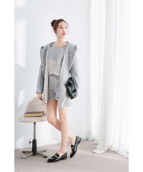 ORENDA（オレンダ）の「連帽混色毛呢口袋外套（ジャケット/アウター・レディース・淺灰/黑・F）」の4枚目の写真