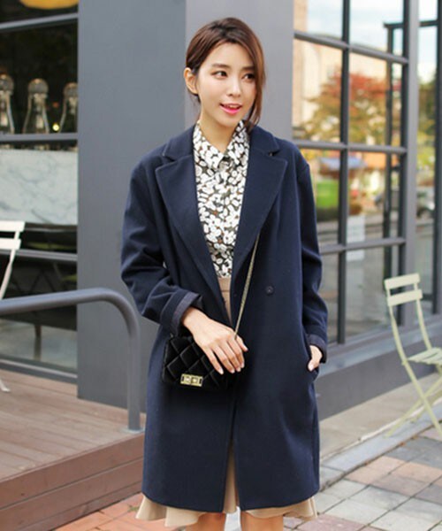 DHOLIC（ディーホリック）の「パステルカラーロングコート（チェスターコート・レディース・グレー/ネイビー/ピンク/ブラック/ミント・one）」の4枚目の写真