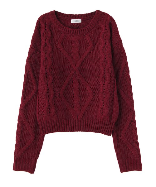 EVRIS（エヴリス）の「ケーブルニットP/O（トップス・レディース・ホワイト/ブラック/ボルドー・F）」の13枚目の写真