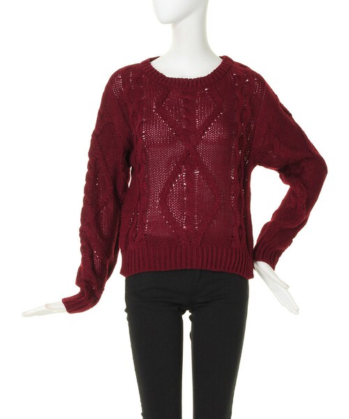 EVRIS（エヴリス）の「ケーブルニットP/O（トップス・レディース・ホワイト/ブラック/ボルドー・F）」の6枚目の写真